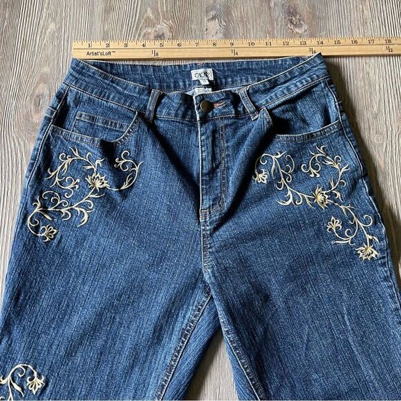 Cache Gold Embroidered Boot Cut Blue denim Jeans Size 10 - Picture 8 of 11
